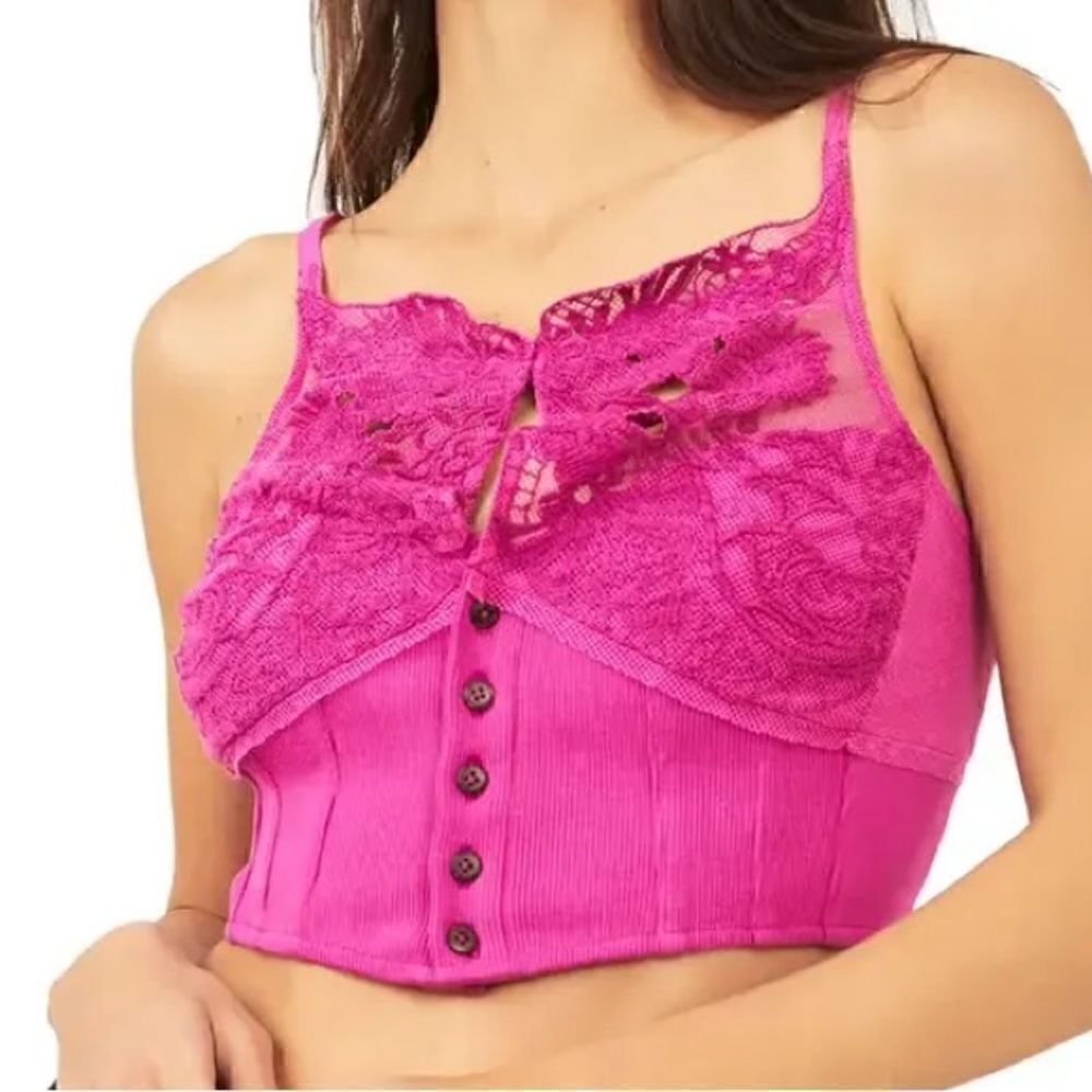 Free People raspberry sherbert spaghetti strap cropped top